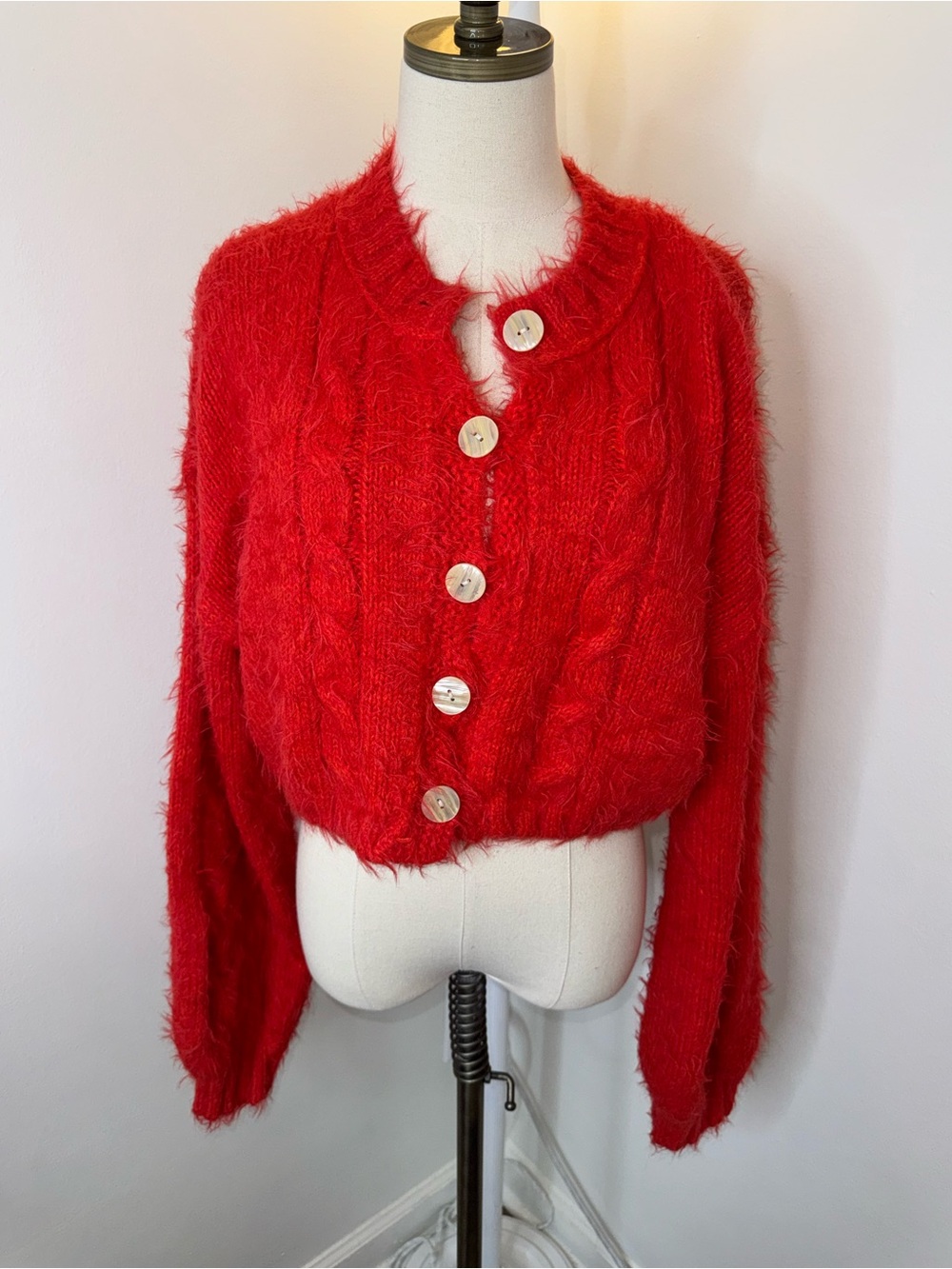 Free People Women’s Large Willow Red Soft Wool Cropped Cardigan